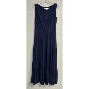 Boden Blue Crossover Sleeveless V-Neck Knee Length Dress Women's 4R Tiered